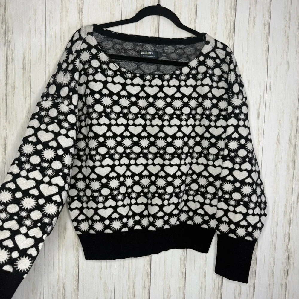 Anthropologie Maeve Black and Cream Heart Pattern Sweater